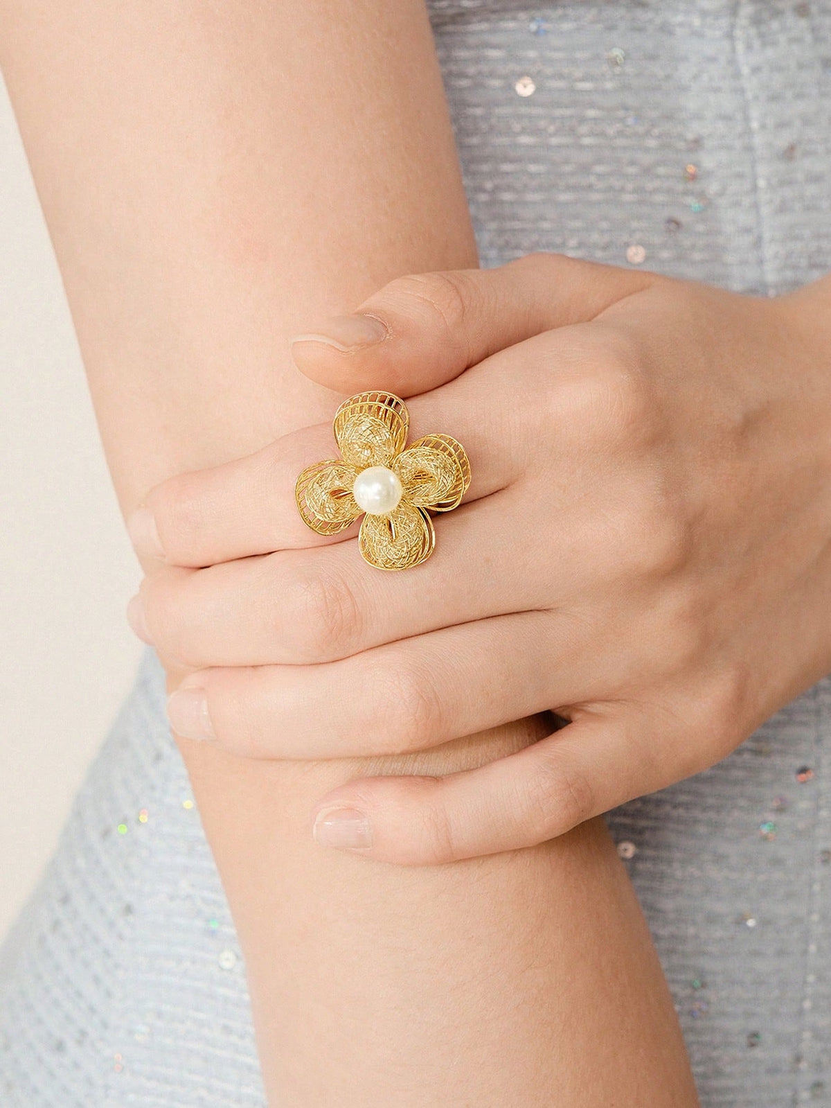 Anel Floral Pérola Amélia