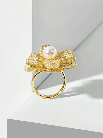Anel Floral Pérola Amélia