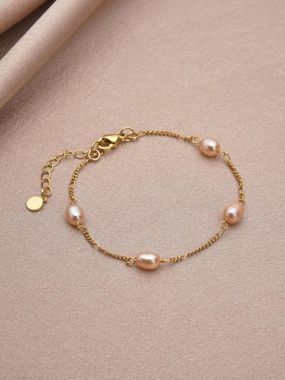 Pulseira Feminina Bianca com Pérola Natural Banhada a Ouro 18K TAINA JOIAS