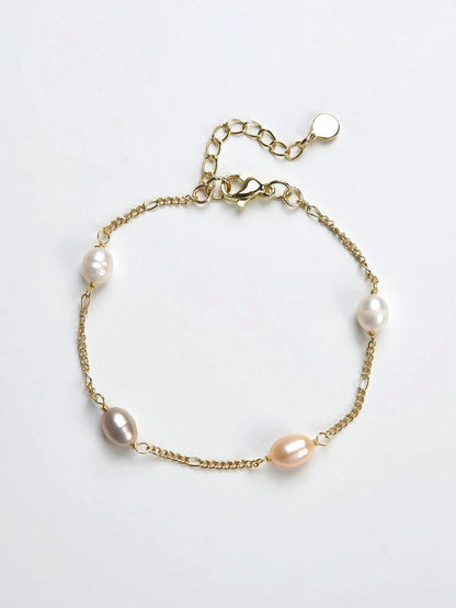 Pulseira Feminina Bianca com Pérola Natural Banhada a Ouro 18K TAINA JOIAS
