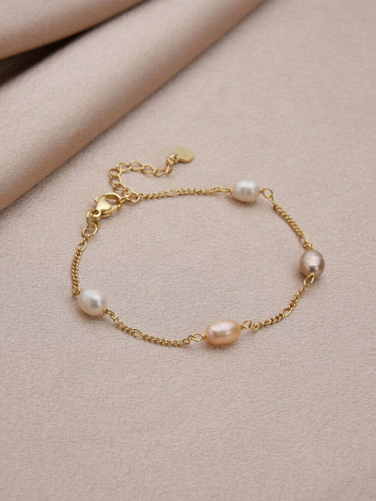 Pulseira Feminina Bianca com Pérola Natural Banhada a Ouro 18K TAINA JOIAS
